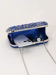 Sparkling And Exquisite Box-Shaped Bag, Elegant And Stylish Clutch, And Gorgeous Royal Blue Rhinestone Chain Bag Are Perfect For Women Attending Parties, Weddings, Dinners, Banquets, And Other Occasions. It Is The Ideal Evening Bag For Party Girls And Ladies. - 寶藍色 - 查看 7