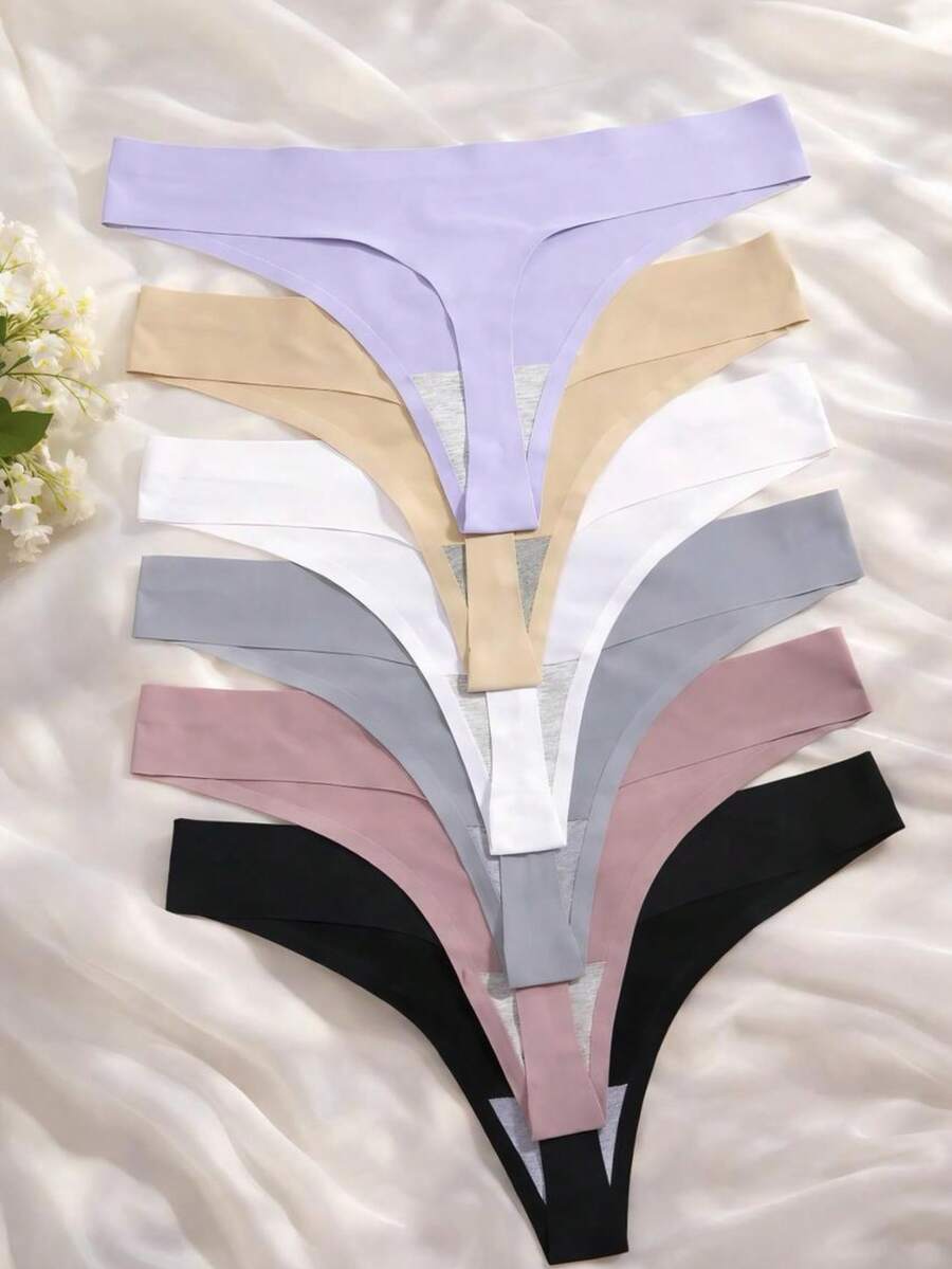 Set Of 6 Seamless Thong Panties For Women, Laser Cut, Doesn't Show Under Clothes, Comfortable - Assorted Colors - Multicolor - View 1