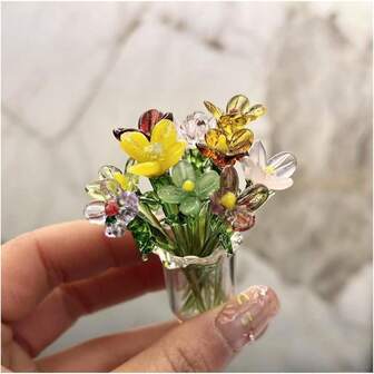 Söt mini-glasblomdekoration handblåst glasblommor bukett liten blomvas ornament för present mors dag, födelsedag, julfestival gör-det-själv-pyssel