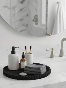 12英寸蕾丝圆形硅胶浴室托盘，非常适合存放化妆品、珠宝、蜡烛、皂液器，可作为现代浴室装饰、咖啡桌装饰、蜡烛、香水和植物展示托盘。 - 彩色 - 查看 4