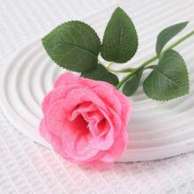 1PC Glittery Artificial Single Rose Stem (38cm) - Multi-Color Design With Bendable Stem For Floral & Gifting Decoration - Multicolor - View 5
