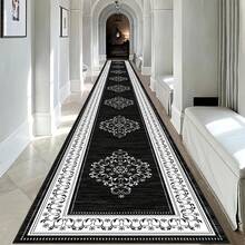 Luxury European Style Hallway Runner Rug - Extra Long Non-Slip Machine Washable Polyester Carpet, Black & White Large Floral Pattern, Oversized Design For Entrance, Bedroom & Hallway, High Traffic Areas, Modern Home Decor - 彩色 - 查看 9