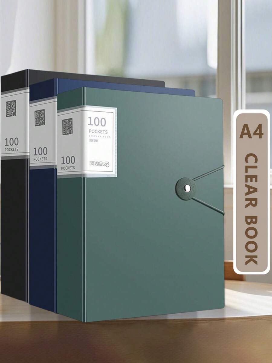1pc A4 Clear Transparent Document Folder, Loose-Leaf File Folder For Certificates, Medical Records, And Document Organization - Navy Blue - View 1