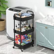 3Tier Rolling Cart Storage Trolley Kitchen Bathroom Laundry Organiser Rack Black - Black - View 11