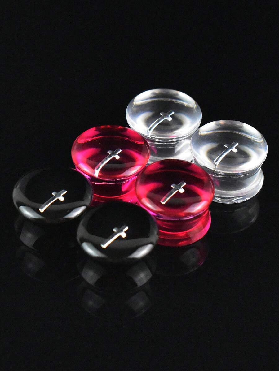 1对8-20毫米半透明十字圆形耳扩耳钉隧道塞亚克力身体穿刺饰品 - 亮片 - 查看 1