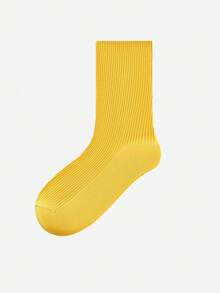 LUVLETTE 1 双女士休闲中筒袜，适合日常穿着、通勤、户外活动和旅行，秋季袜子 - 黃色 - 查看 7