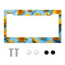1pc Yellow Daisy - Printed Plastic License Plate Frame, 6x12 Inches, 2 - Hole, With Screw Kit, Novelty, Fun, Car Decoration, Meets US Car Standards - 12x6 Inch - View 9
