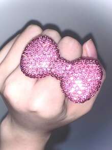 1 pieza Conjunto de anillo abierto con lazo rosa de estilo exagerado de gato dulce Y2K con circonita sintética brillante como regalo para novias, fiestas, celebraciones y días festivos - Multicolor - Ver 4