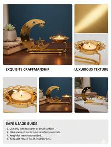 1 peça de castiçal nórdico de metal para decoração de mesa, ideal para decoração com tema Lomo - Castiçal elegante de ferro, perfeito para decoração de casamentos, casa, quarto, cozinha e sala de jantar, formato de lanterna com estrela e lua, decoração com tema Lomo - Multicolorido - Ver 8