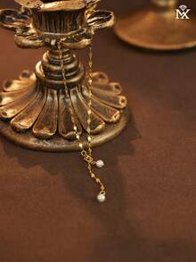 SYMFNY 1pc 925 Silver Bead Pendant Wavy Chain Bracelet - Yellow Gold - View 2