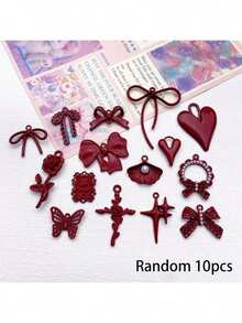 10 chiếc mặt dây chuyền hình hoa trái tim nơ xinh xắn, đa năng, làm bằng men, thích hợp để tự làm vòng cổ, vòng tay, bông tai, móc khóa, mặt dây chuyền quyến rũ cho năm mới, ngày Valentine. - Nhiều màu - Xem 13