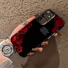 Funda para teléfono con diseño de rosas rojas y cruz, compatible con fundas ,  17,  16 Pro Max,  15 Pro Max,  13 y  12. Duradera, resistente a golpes y elegante. Un regalo perfecto para familiares, amigos, seres queridos, novios/novias y ocasiones especiales como Navidad y Año Nuevo. - Negro - Ver 3