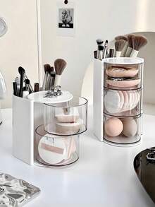 360° Rotating Makeup Brush Organizer - Dustproof & Waterproof With Clear Lid, Polished Finish For Easy Access, Perfect Cosmetic Storage Solution - Multicolor - View 7