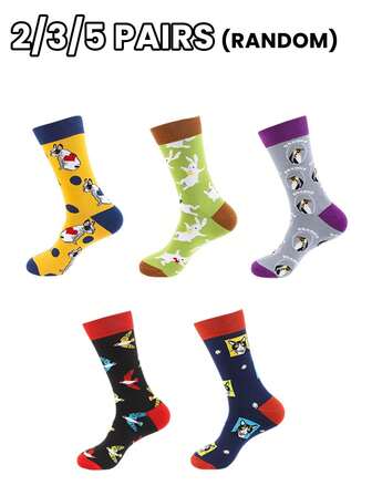 2/3/5 Paia di calzini alla moda e versatili con motivi asimmetrici e creativi di animali cartoni animati, strumenti e personaggi, in confezione casuale