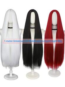 Peluca larga y recta de 40 pulgadas de estilo de red de rosa, fibra sintética resistente al calor y de colores variados para disfraz de anime, unisex - Multicolor - Ver 2