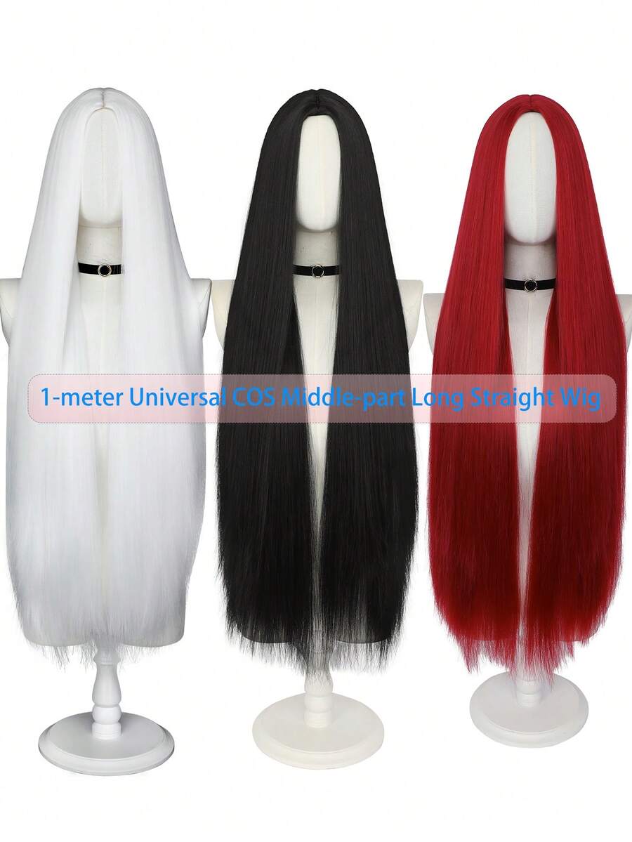 Peluca larga y recta de 40 pulgadas de estilo de red de rosa, fibra sintética resistente al calor y de colores variados para disfraz de anime, unisex