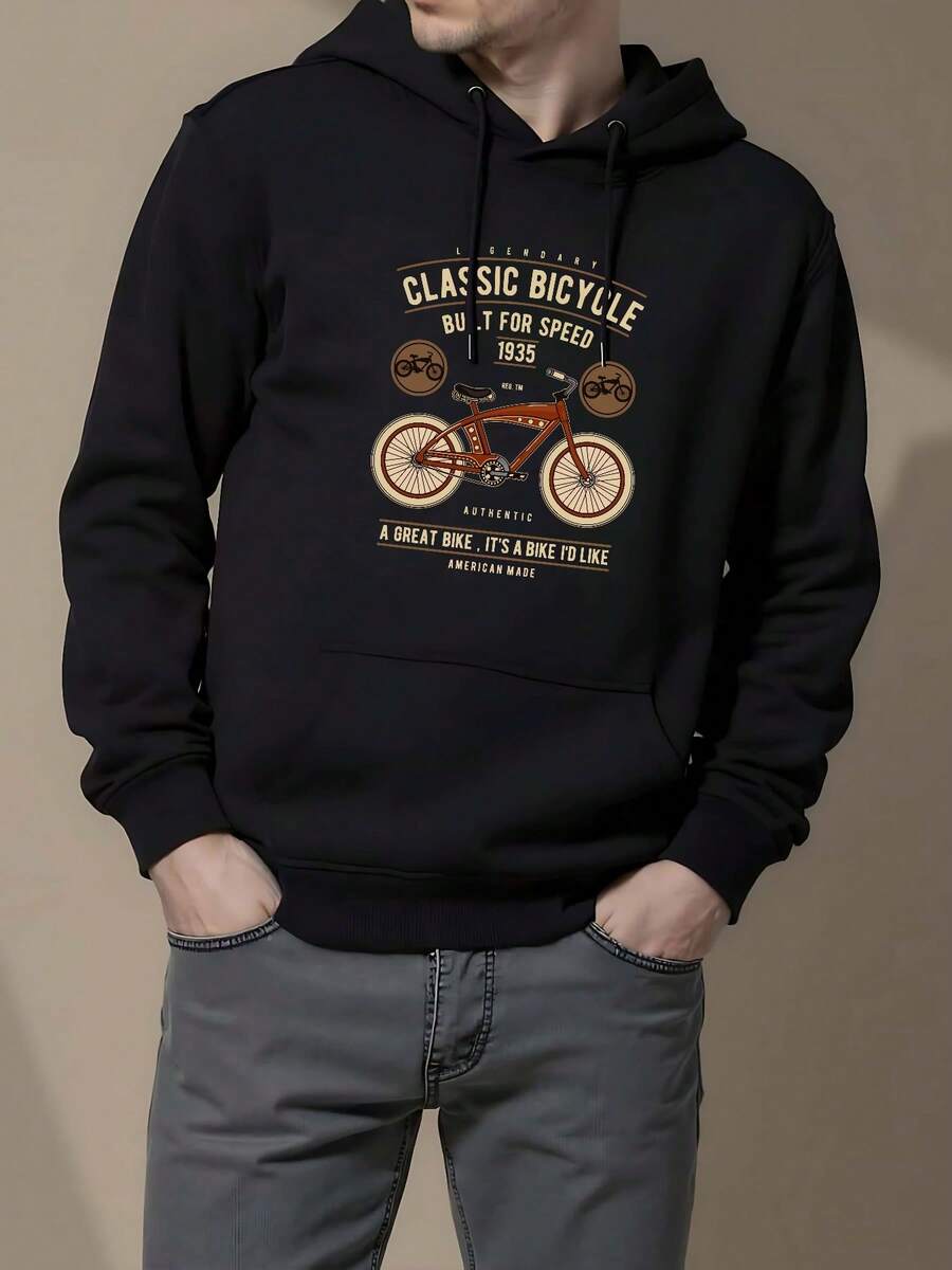Deportes de ocio para hombres suéter de manga larga sudadera con capucha estampada en bicicleta transporte nacional de otoño e invierno para hombres - Negro - Ver 1