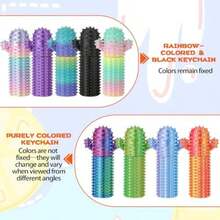 Little Ouchies Pain Fidget, 2PCS Pain Stim Fidget Toy For Adults, Spiky Grippie Tool, 3D Printed Stim Sensory Toys Keychain Pendant For Anxiety Stress Relief, Gifts For Adult With Autism ADHD(Cactus - Purple & Rainbow 2-Pack) - 彩色 - 查看 5