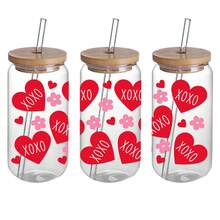 Set Of 4 Valentine's Day UV DTF Self-Adhesive Plastic Cup Wraps, Waterproof & Scratch-Resistant 3D Crystal Transfer Paper For Tumblers & Bottles - High-Quality Decals (4.3"X9.4") - Multicolor - View 3
