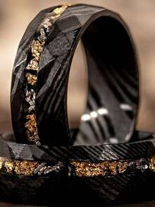 复古风 8 毫米不锈钢格纹黑色戒指，时尚订婚结婚首饰配饰，适合日常宴会、派对、节日、生日、周年纪念等场合佩戴。 - 金色 - 查看 7