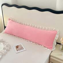 1件装奢华牛奶丝绒荷叶边枕套，情侣/加大尺寸，透气信封式开口设计，适合舒适的冬季沙发和家居床上用品装饰，圣诞节和情人节装饰礼物（不含枕芯） - 西瓜粉 - 查看 4