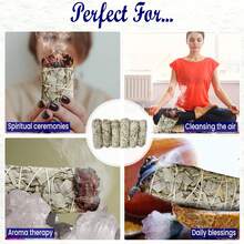 白鼠尾草熏香棒，鼠尾草熏香套装，经长时间干燥处理的白鼠尾草熏香棒，用于冥想、芳香疗法和净化，去除负能量。产自加州的可持续种植鼠尾草。 - 灰色 - 查看 6