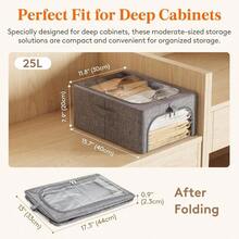 Clothes Storage Bins With Metal Frame 3 Pack, Fabric Stackable Storage Bags With Lids, Zipper, Foldable Clost Organizers Containers Clothing, Blanket, Winter Cloth, 25L - 3 + 25L - View 4