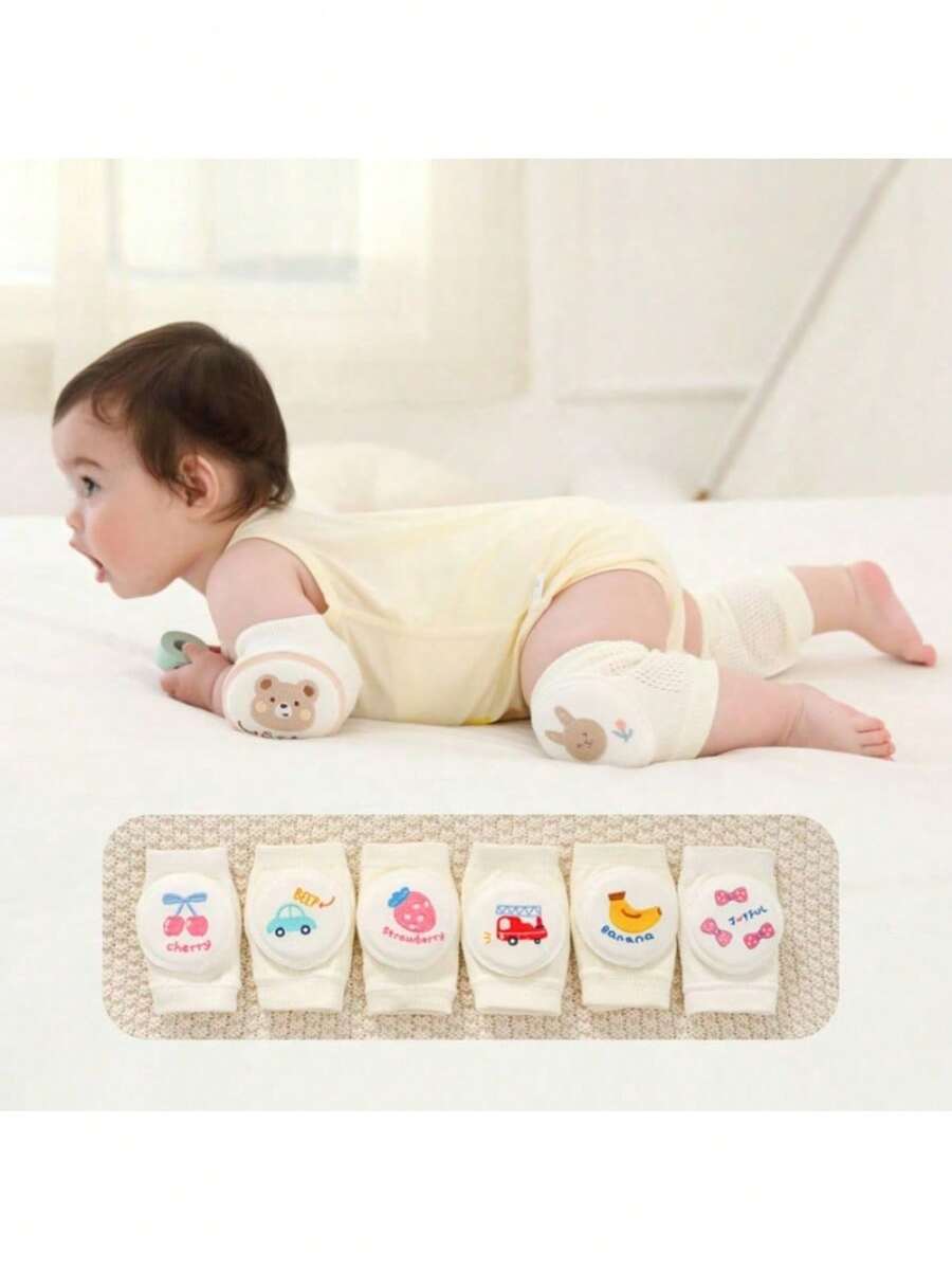 Children's Pure White Embroidered Knee Pads, Unisex Sports Protective Gear, Anti-Fall Foam Elbow Pads, Mesh Baby Crawling Knee Pads - Multicolor - View 1