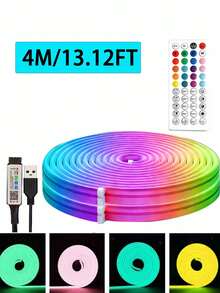 RGB LED霓虹灯带，带遥控器/APP控制，防水柔性霓虹灯，适用于卧室、房间装饰，16英尺-100英尺霓虹灯带，RGB LED灯带可通过APP和遥控器控制，具有定时、音乐同步功能，户外IP67防水，柔性霓虹灯，适用于卧室、客厅、游戏、万圣节派对、圣诞节装饰，LED霓虹灯招牌 - 多色光 - 查看 13