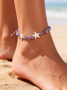 1pc Bohemian Beach Resort Style Starfish Natural Stone Braided Anklet, Suitable For Women Beach Vacation Casual Travel Wear - Starfish - View 1