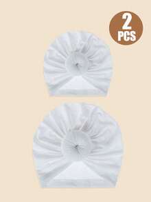 2 PCS Parent-Child Unisex Donut Knot Turban Hats - Soft Skin-Friendly Head Wraps, Stretchy Fashion Headwear For Mom & Kids - Multicolor - View 4