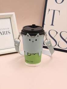 1 szt. Uroczy pokrowiec na kubek z kawą i kotem, ochraniacz na kubek do herbaty, pokrowiec na butelkę z wodą, torba podróżna na ramię z regulowanym paskiem, odpowiednia do podróży, wędrówek, codziennego użytku - Wielokolorowe - Zobacz 5