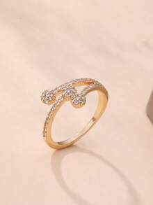 1pc Elegant Cubic Zirconia Women's Adjustable Ring, Silver/Gold Plated, Full Diamond Design, Daily Wear, Gift Choice, Wedding/Engagement Ring, Ramadan Dish, Eid Al-Fitr Gift - Gold - View 11
