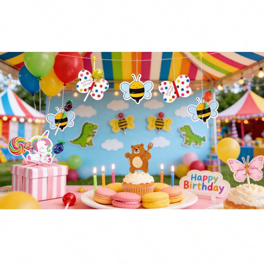 50pcs/Pack Candy Bee Butterfly Cartoon Animal Theme Party Gifts Decorations Cartoon Lollipop Candy Decoration Paper Cards Cards Cardstock Message Cards Suitable For Various Holidays - Multicolor - View 1