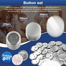 200 Sets Button Maker Supplies, 32mm (1.25 Inch) Round Badge Parts Kit, Metal Shells & Pin Back Covers With Clear PVC Films, Blank Button Components For Badge Press Machine, Personalised DIY Craft Souvenirs - Silver - View 9