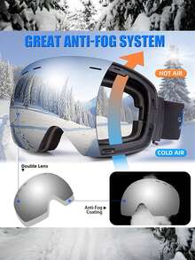 POLASUP 1pc Winter Anti-Fog Professional Dual-Layer Anti-Fog Ski Goggles With Reflective Coating, Polycarbonate Shatterproof Lens, Silver Coated, Thick Italian Import Dual-Layer Anti-Fog Lens, TPU Adjustable Non-Slip Strap, Thick Foam Padding, Professional Alpine Ski Goggles For Winter, Suitable For Siberia, Skiing, UV Protection, Anti-Glare - Black Frame / Anti-fog Double-layer Silver Coated Lenses // Double Adjustment Buckle - View 5