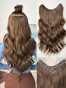 V-Clip Style Hair Extensions In Brown, Gold, Burgundy, Gradient Gray, Gradient Gold, 22 Inch Long Wave Heat-Resistant Fiber Synthetic Hair Pieces, Suitable For Women's Christmas, Halloween, Music Festivals, Parties, And Daily Use - Two-Tone - View 18