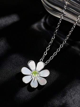 1ชิ้น สร้อยคอเดซี่ขัดเงาเงิน S925, องค์ประกอบดอกไม้หินสีเขียวสดและหวาน, เหมาะสำหรับใส่ในชีวิตประจำวัน, ของขวัญที่ละเอียดอ่อนสำหรับวันสตรี