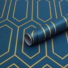 Safiyya Papel Tapiz Despegar y Pegar Dorado y Azul Papel de Pared Geométrico Papel de Contacto Texturizado Autoadhesivo Removible para Baño Rollo de Vinilo 118"x17.3" - Azuloscuroydorado - Ver 1