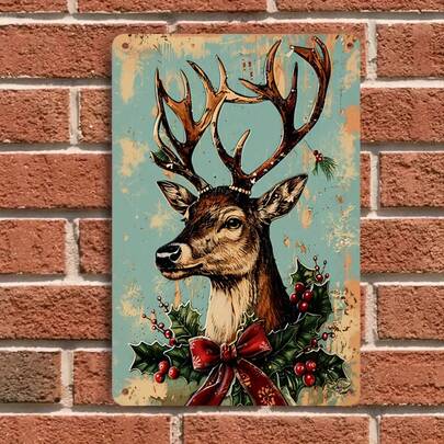 1pc Vintage Christmas Reindeer Metal Wall Art, Nordic Style Home Decor Hanging Ornament, Living Room Wall Art, Holiday Atmosphere Decoration, New Year Gift, Metal Crafts