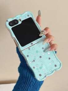 1pc Fashionable Minimalist Wavy Cute Star Element Foldable Phone Case, Providing Protection And Anti-Drop Performance: Suitable Compatible With Samsung Galaxy Z Flip 3/Z Flip 4/Z Flip 5/Z Flip 6/Z /Galaxy Z Flip 7 FE - Baby Blue - View 10