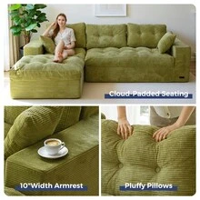 MAXYOYO 104"Modular Sectional Cloud Couch With Ottoman,Oversized L-Shaped Corduroy Sofa,Cloud Boneless Couch With Layered Cushion For Living Room - màu xanh lá - Xem 7