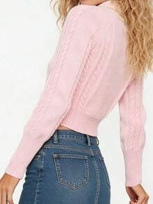 Women's Valentine's Day Knit Sweater Long Sleeve High Neck Hollow Heart Knitwear Tops - Hồng - Xem 3