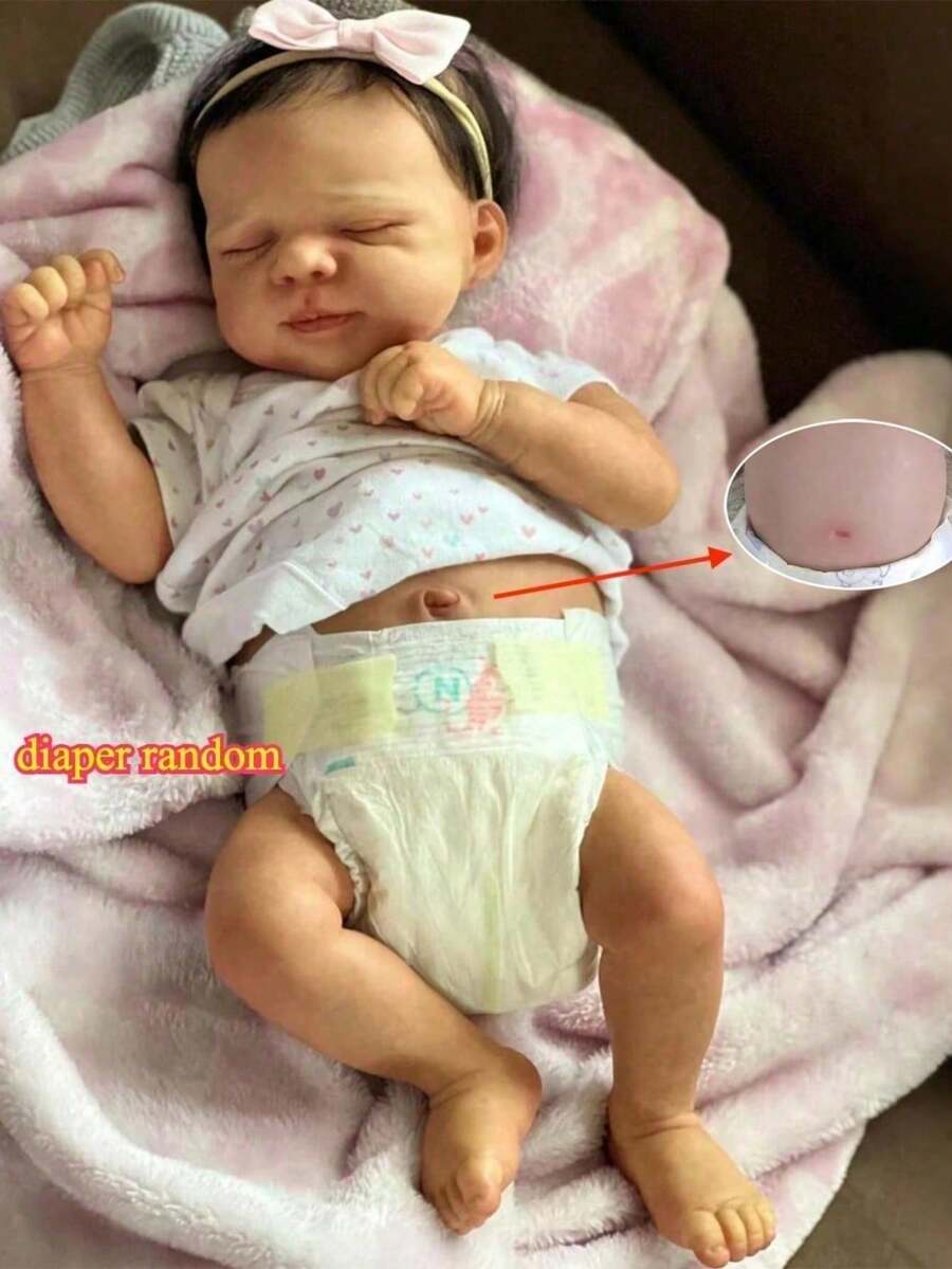 48cm 19inch Full Body Soft Vinyl Reborn Baby Doll with 3D-Paint With Visible Veins Alive Sleeping Girl Dolls Bathe Toy for Kids Birthday Gift - Muñeca con cuerpo de vinilo suave. - Ver 1