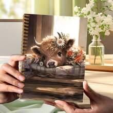 1 pieza Cuaderno de espiral con diseño de vaca de las tierras altas, regalo de vaca de primavera, cuaderno de diario de espiral con flores de margarita, 50 hojas, 5.5x8.3 pulgadas, regalos de vaca para mujeres, regalos para amantes de las vacas, cuaderno de rayas universitarias con encuadernación de alambre, cuaderno de espiral dorado con tapa dura, suministros de oficina, suministros escolares, papelería