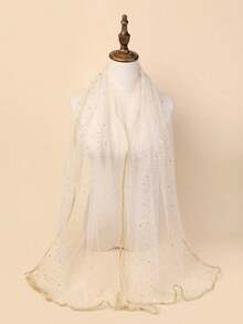 1pc Black Edged Starry Chiffon Scarf, Versatile Fashion Sunscreen Shawl Suitable For All Seasons, Spring/Summer - Apricot - View 14