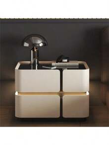 Modern Nightstand Solid Wood Bedside Table, High-End Home Master Bedroom Creative Bedside Table Bed Side Tables Bedroom,Mesa De Noche/Bedroom Furniture/Night Stand - 奶油白 - 查看 4