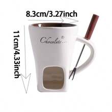 一套陶瓷巧克力芝士火锅套装 - 包括底座和陶瓷碗，适合情人节、派对和家庭聚会 - 无需炉灶加热，易于清洁的表面，是奶酪、巧克力和甜点爱好者的理想礼物，现代厨房用具，优雅的盘子和碟子，黄油保温器，居家烹饪必备 - 彩色 - 查看 11