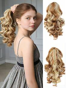 1pc Synthetic Fiber Wavy Ponytail Hair Claw Clip, Natural Looking Roman Curl Short Ponytail Hair Extension - Multicolor - View 10