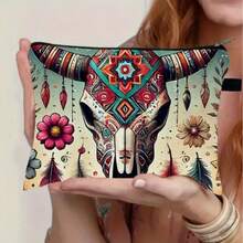 1pc Western Style Cowgirl Skull Toiletry Bag - Western Themed, Polyester Material Washable Design, Portable Makeup Bag, Toiletry Pouch, Hanging Handle, Suitable For Camping, Outdoor, Business - Cowgirl Gift, Western Style (Unscented, Unisex) Toiletries Bag Travel Toiletry Bag Wash Bag Shower Bag Large Capacity For Women Packing Cubes Travel Essential Cruise Essentials Holiday Essential - Multicolor - View 9